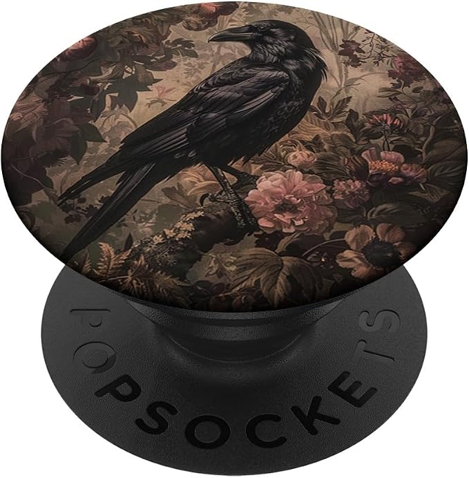 Aesthetic Vintage Gothic Boho Raven In Forest Floral Crow PopSockets Adhesive PopGrip