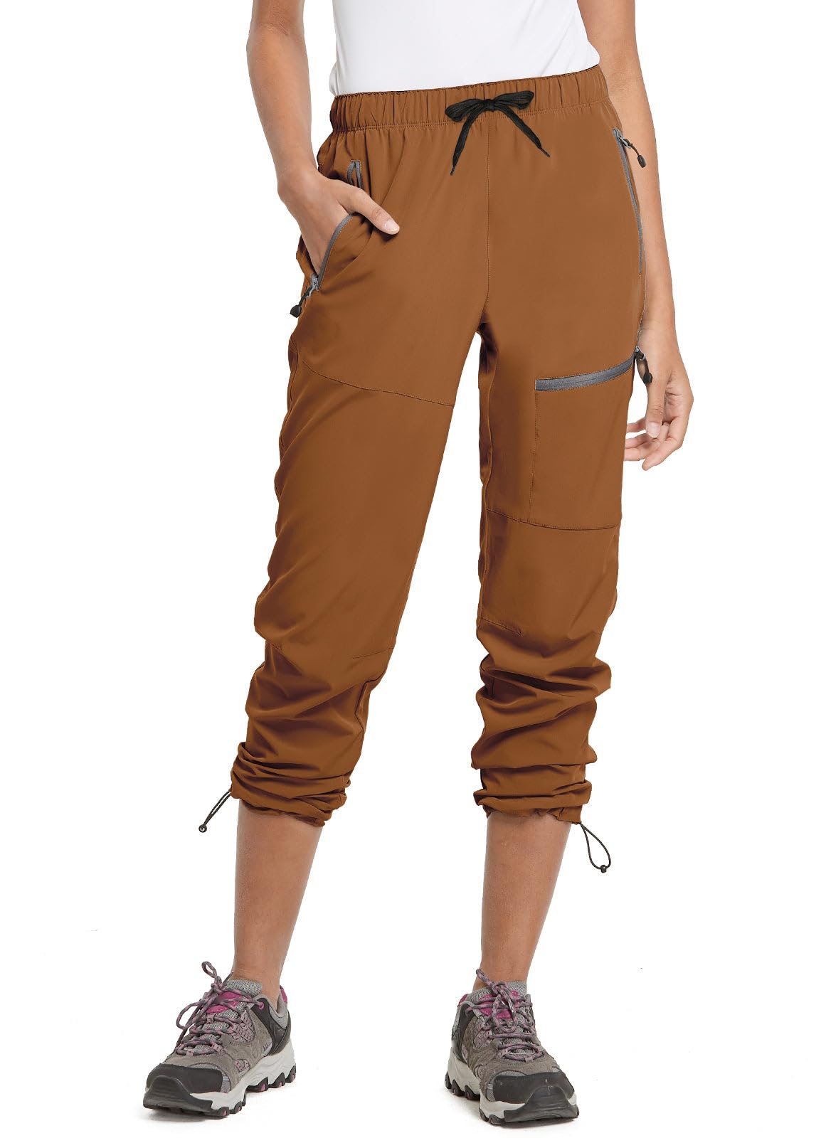 baleaf Travel Pants Women Hiking Long Tall Lightweight Quick Dry Water Resistant Cargo Pants 31'' Trip 31''-Caramel L