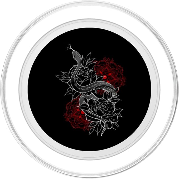 Black Red Snake Floral Illustration Print PopSockets PopGrip for MagSafe