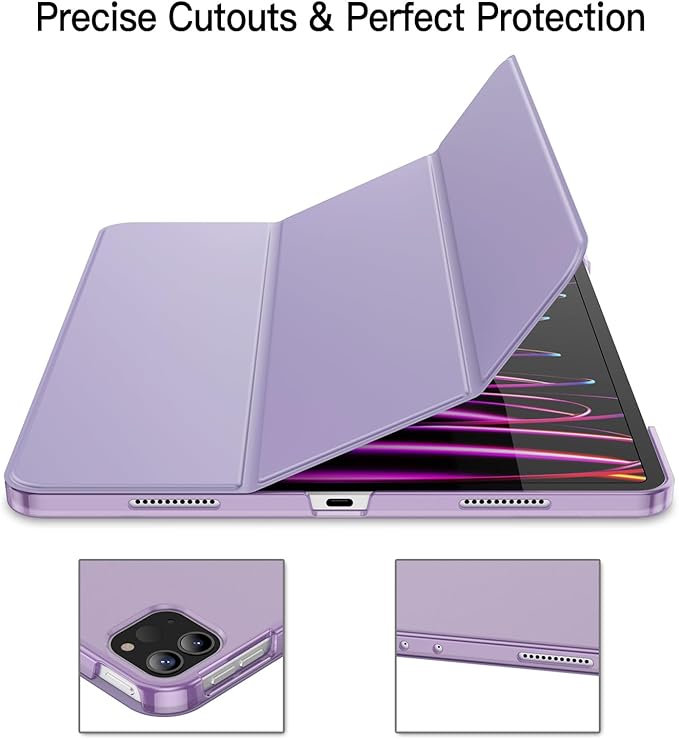 JETech Case Cover for iPad Pro 12.9 6th/5th Gen (2022/2021) Black | Slim Translucent Back Design Tri-Fold Stand Auto Wake/Sleep Lightweight Shockproof Protection