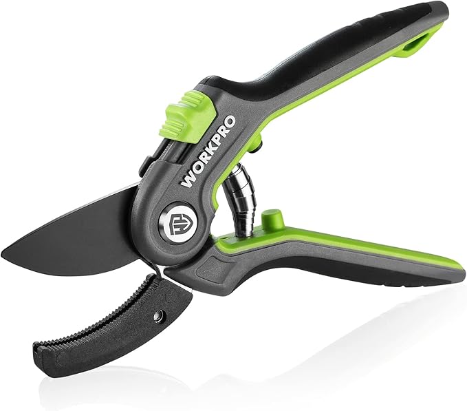 WORKPRO Anvil Pruning Shears, 8’’ Professional Gardening Hand Pruner with SK5 Steel Sharp Blades, Ideal Gardening Tool for Cutting and Trimming, Green
