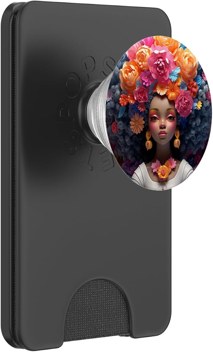 Proud Afro Queen Girl Floral Hair Melanin Black Women Pride PopSockets Adhesive PopGrip
