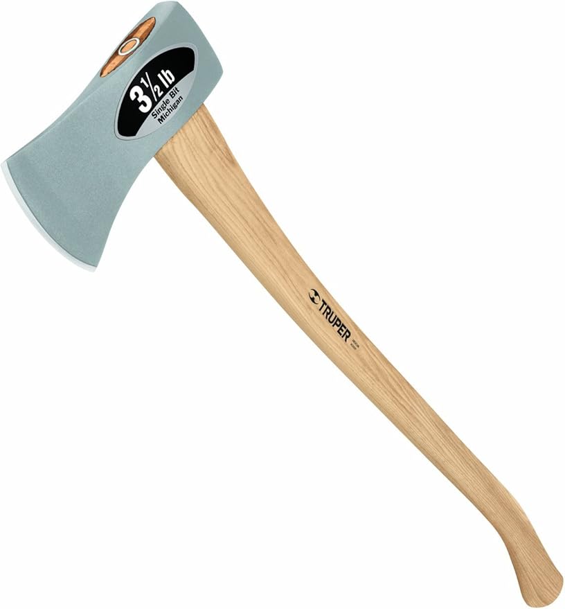 Truper 30520 3-1/2-Pound Single Bit Michigan Axe, Hickory Handle, 35-Inch