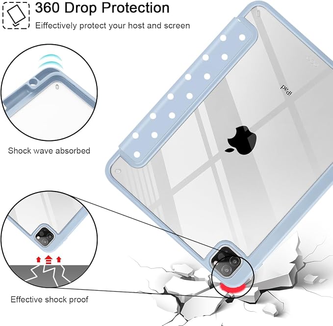 Tuiklol for iPad Pro 11 Inch 4th / 3rd / 2nd / 1st Gen (2022 2021 2020 2018) Case -Built-in Pencil Holder Shockproof Cover Clear Transparent Back Shell with Auto Wake/Sleep Black Flower