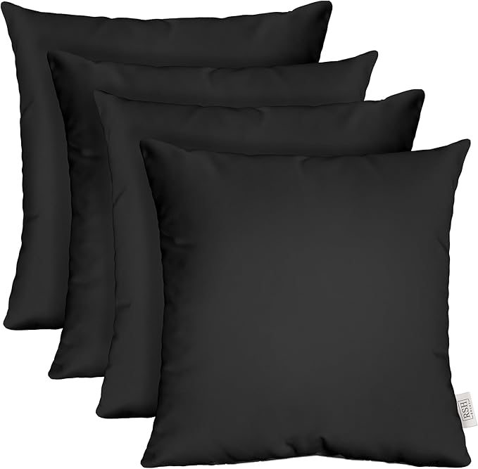 RSH DECOR: Sunbrella Square Throw Pillows Set of 4 | 20" x 20" | Water and Fade-Resistant Performance Fabric | Outdoor Pillow Covers with Down-Alternative Inserts | Canvas Black