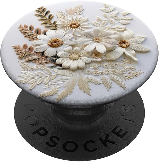 Beige Floral Flower Pattern On White Background PopSockets PopGrip for MagSafe