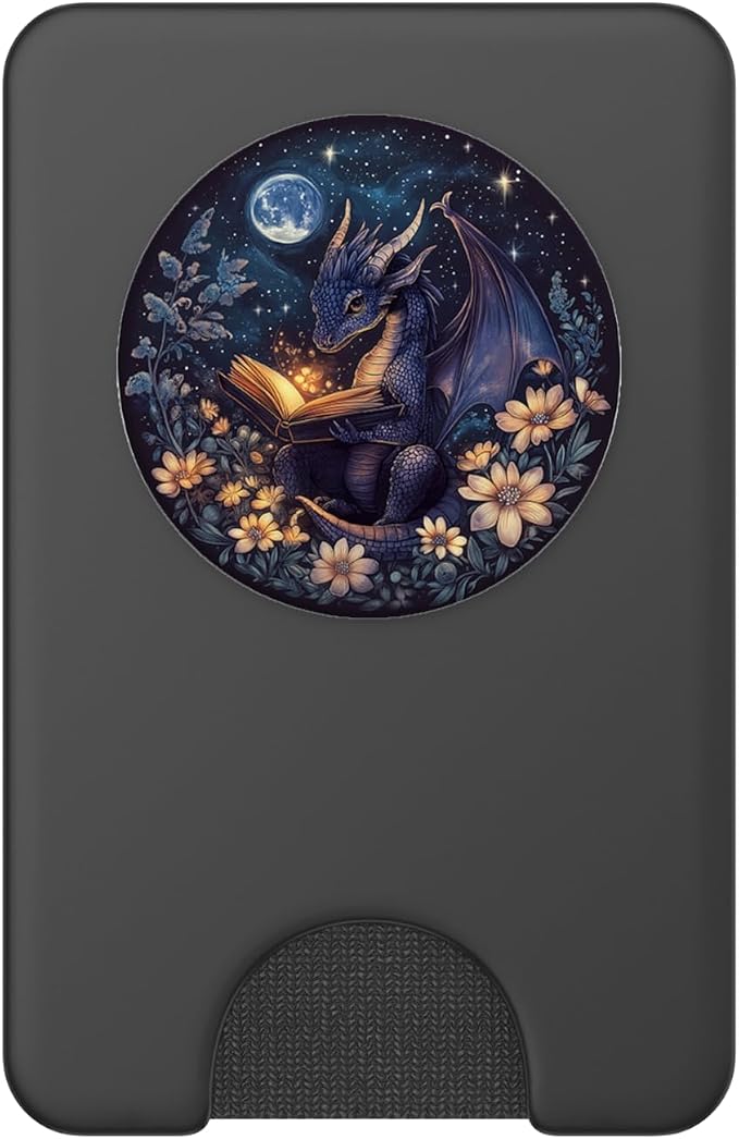 Cute Dragon Books Starry Sky Flower Bookworm Book Lover PopSockets Adhesive PopGrip