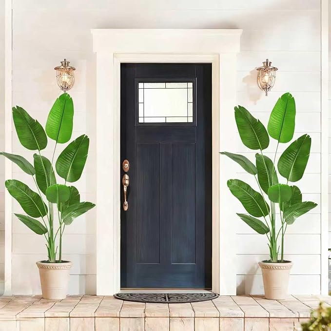 Birds of Paradise Plant Artificial, 6FT Fake Plants Faux Banana Leaf Tree with 10 Banana Leaves, Lifelike Tall Fake Tropical Palm Indoor Silk Floor Plant in Black Pot for House,Office,Room,Home Decor