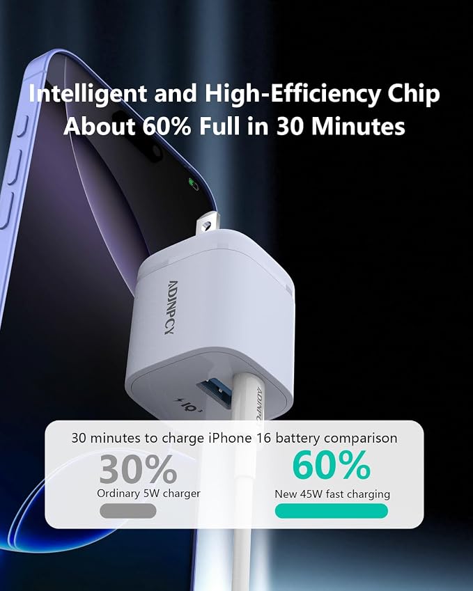 GT II 45W USB-C USB-A Charger Compact and Foldable Supports PPS Fast Charging with USB-C Cable Compatible Galaxy S25/S24/S23/Z FoldiPhone 16/15 SeriesiPad (45W 2Pack Black)