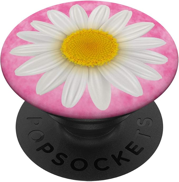 Cute Daises White Flower Daisy On Pink Background PopSockets PopGrip: Swappable Grip for Phones &amp Tablets
