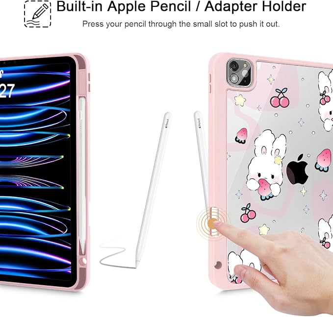 Case for iPad 12.9 Inch (6th/5th/4th/3rd Generation 2022/2021/2020/2018) Pencel Holder + Trifold Support Auto Sleep/Wake Transparent Shockproof Back Cover Abstract Floral SD163