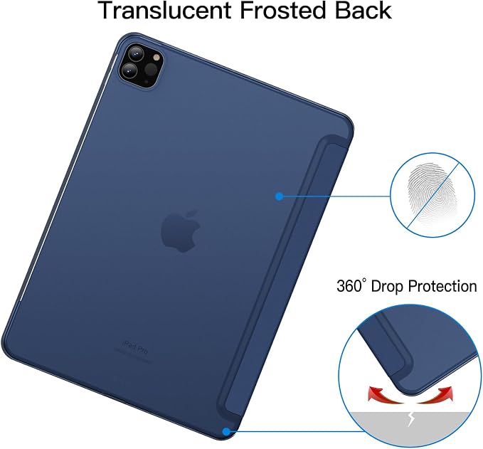 JETech Case Cover for iPad Pro 11 4/3/2 (2022/2021/2020) Black | Slim Translucent Back Design Tri-Fold Stand Auto Wake/Sleep Lightweight Shockproof Protection