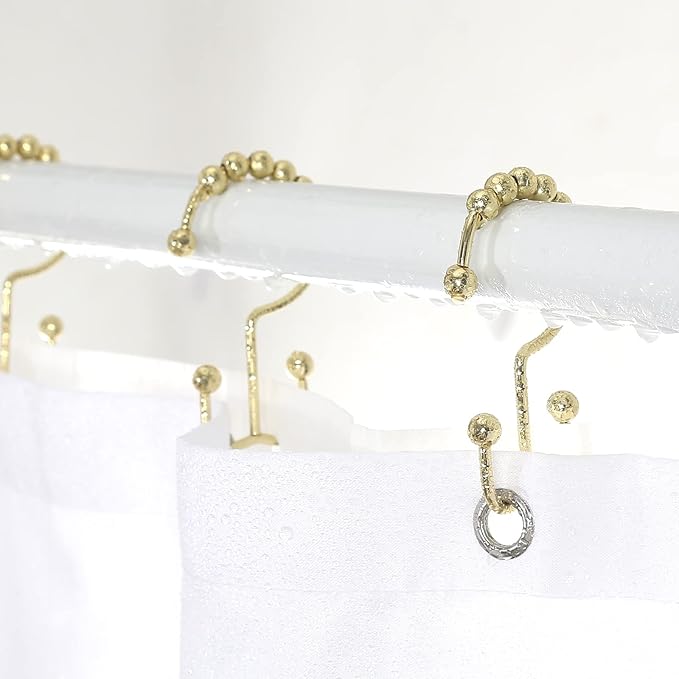 Goowin Shower Curtain Hooks Rings, Stainless Steel Gold Shower Curtain Hooks Rust Proof, Free Sliding Double Shower Hooks for Shower Curtains & Liners (Gold)