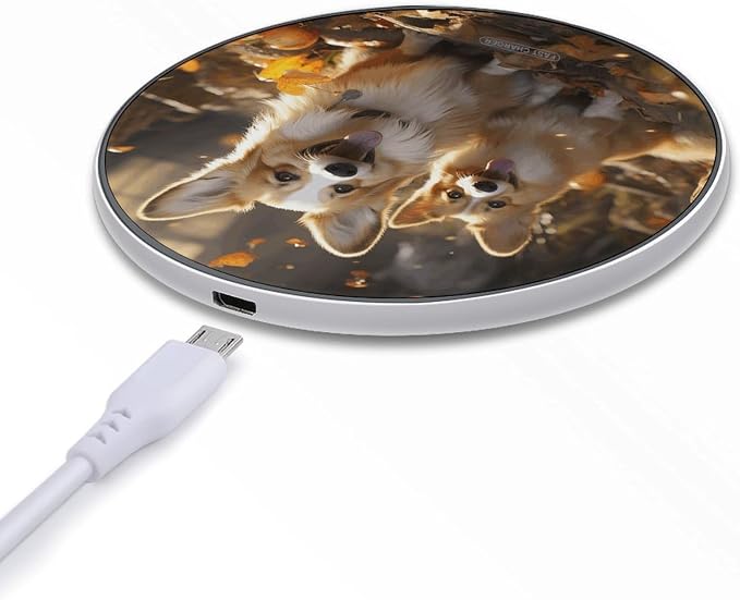 Two Corgis Wireless Charger 10W Qi-Certified Fast Wireless Charging Pad with USB Cable &amp LED Indicator Fashion Charger Mat Portable Charging Station for All Qi-Enabled Phones