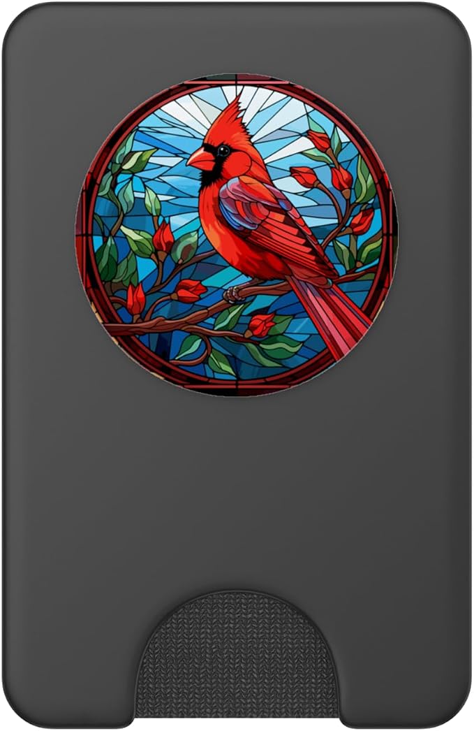 Stained Glass Red Cardinal Bird Christmas Cute Bird Lovers PopSockets Adhesive PopGrip