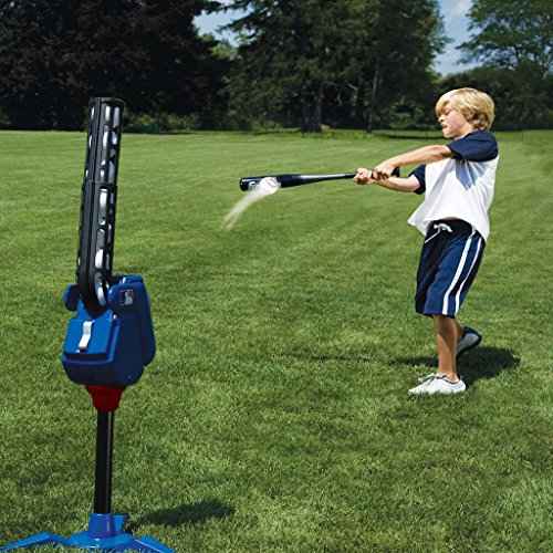 Franklin Sports Baseball Pitching Machine - Adjustable Baseball Hitting & Fielding Practice Machine For Kids - with 6 Baseballs - Great For Practice,Blue, Small