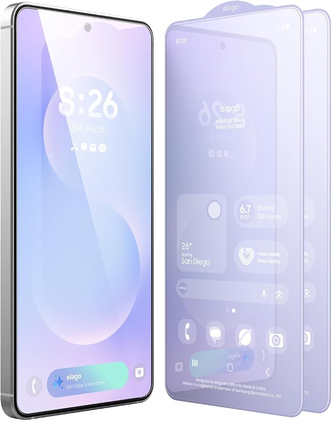 elago Tempered Glass+ Screen Protector for Samsung Galaxy S26 | Case Friendly 9H Surface Hardness Anti-Fingerprint Shatter-Proof Scratch Protection Bubble-Free