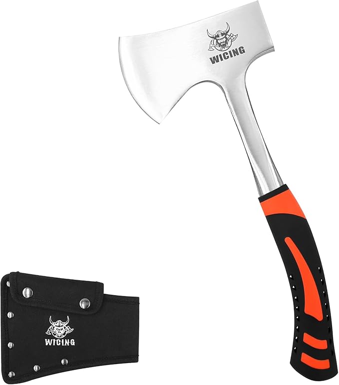 13.8" Hatchet, Camping Axe High Carbon Steel & Shock Reduction Grip with Nylon Sheath