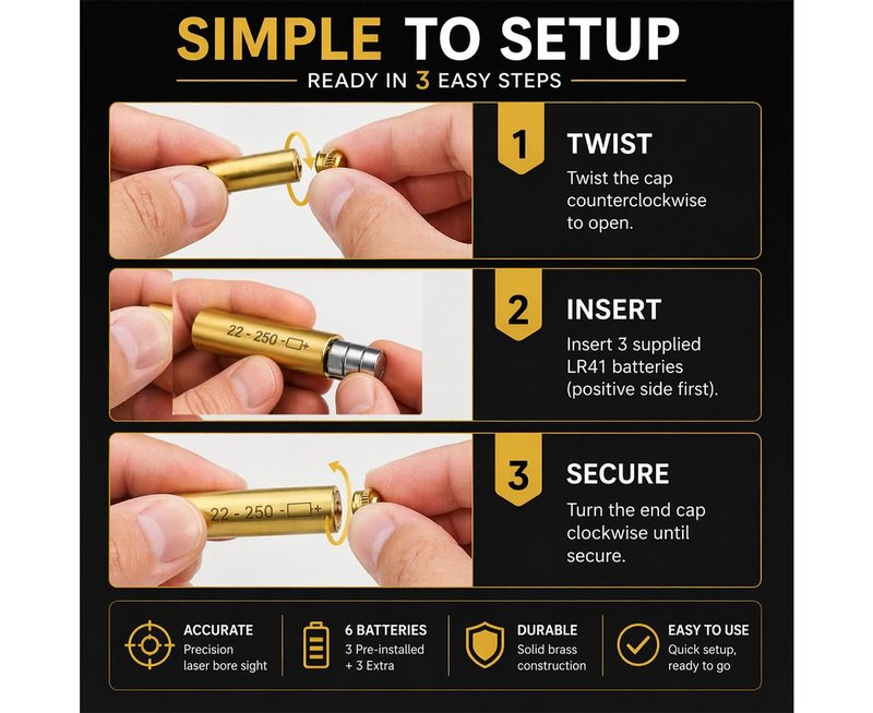 GOTICAL Red Dot Laser 22-250 Laser Bore Sighter Beam Boresight Hunting Tool Bore Sight Tool