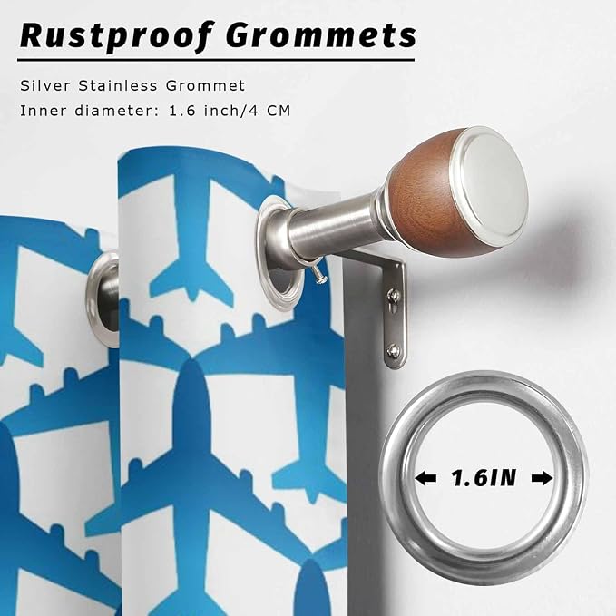 Outdoor Curtains for Patio Waterproof Weatherproof Blue Aircraft Porch Curtains