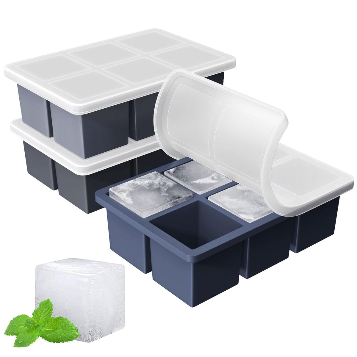 Large Ice Cube Tray for Whiskey: FDDBI Silicone Ice Cube Trays with Lid - 2Pack Big Square Old Fashioned Ice Cube Maker for Cocktail - 2inch Huge Cubed Ice Trays for Whisky