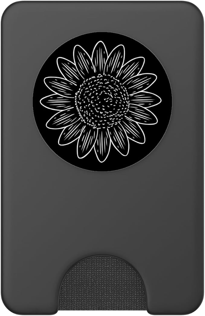 Sunflower Drawing Black and White PopSockets Adhesive PopGrip