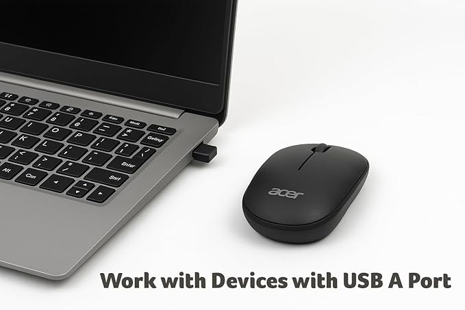 acer Computer Mouse Wireless, 2.4G Slim USB Wireless Mice with USB-A Receiver, 1600 DPI Optical, Laptop Mouse with Plug and Play for Right/Left Handed Users (for Chromebooks, Windows PC & Mac) Black