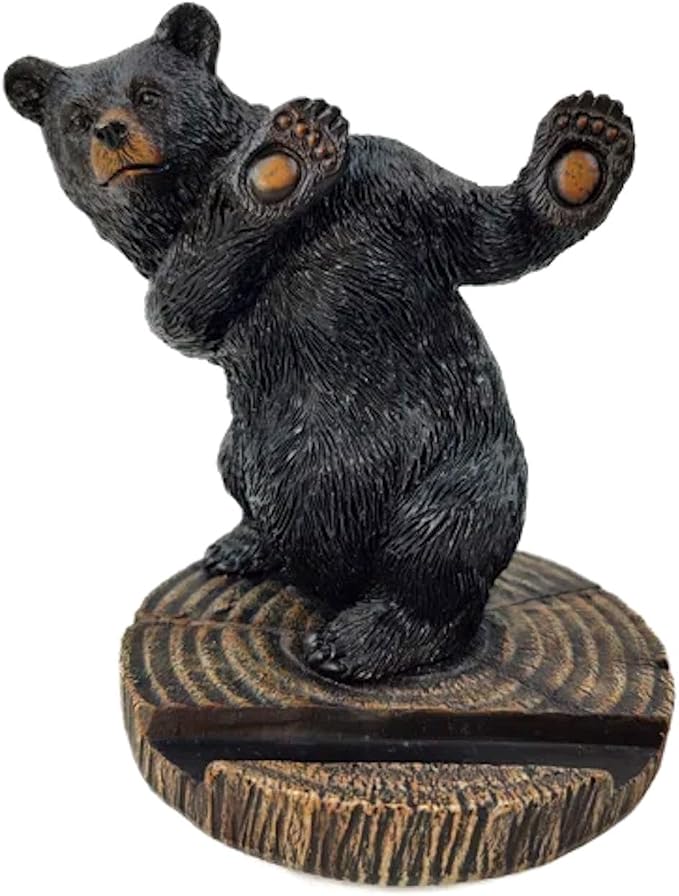 The Bridge Collection 5 Black Bear Cellphone Stand - Phone Holder | Hand-Painted Cute &amp Functional Cell Phone Stand for Cabin Mountain Camping &amp Unique Animal Home Decor