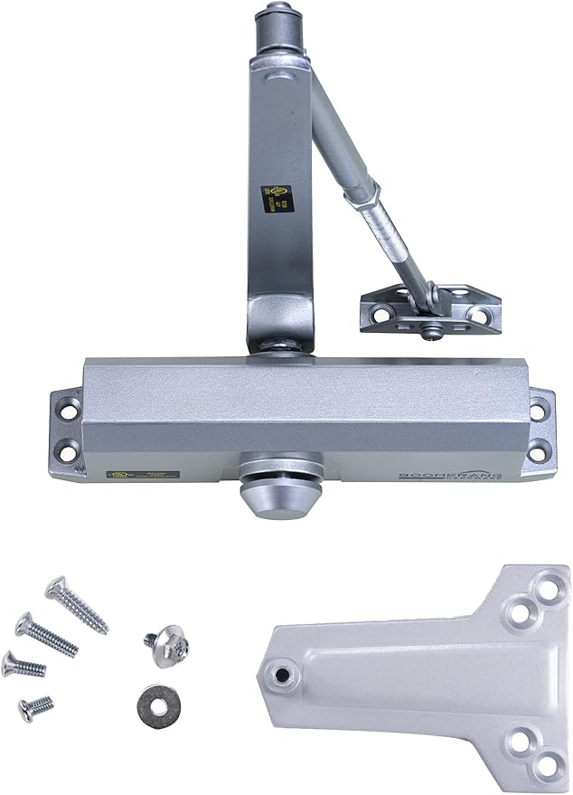 Boomerang Medium Duty Automatic Commercial Door Closer - D703 Hydraulic UL 3 hr. Fire Rated Closer, Surface-Mounted Size 3 for Home & Light Commercial Doors, Aluminum/Silver (US26D)