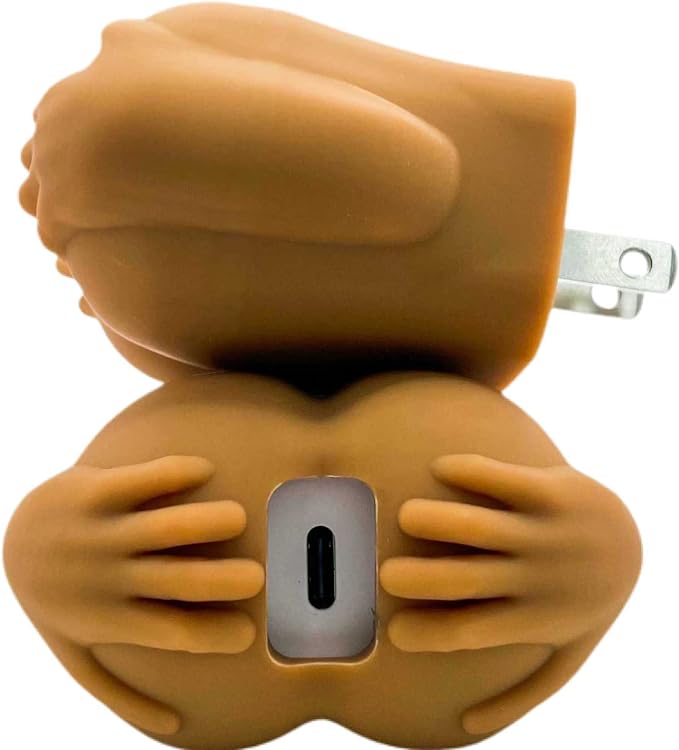Butt-Shaped Wall Charger Block 20W Fast Charging Power Adapter Funny Gag Gift in Dark Skin Tone USB A
