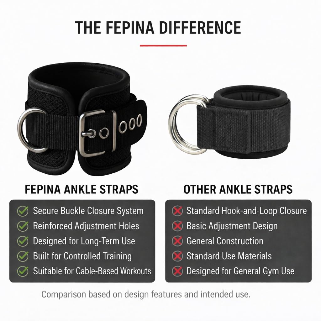 FEPINA Durable Ankle Straps for Cable Machines (2 Pack) – Adjustable Gym Ankle Cuffs for Men & Women, Heavy Duty Buckle Closure, Ideal for Glute Kickbacks, Hip Abductors, Leg & Thigh Workouts (Pink_NN, Pair)