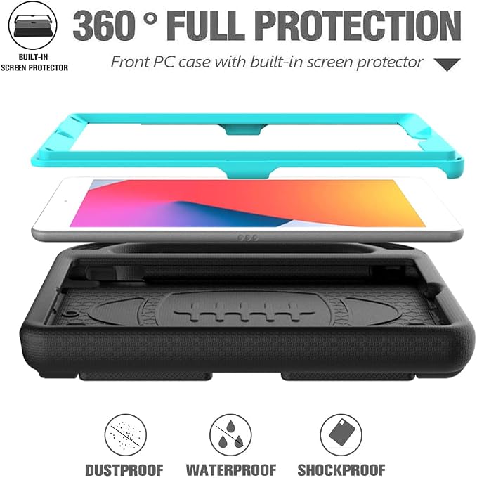 BMOUO Kids Case for iPad 9th/8th/7th Generation (iPad 10.2 Inch 2021/2020/2019) with Built-in Screen Protector Durable Shockproof Handle Stand iPad 9th 8th 7th Generation Case for Kids Black