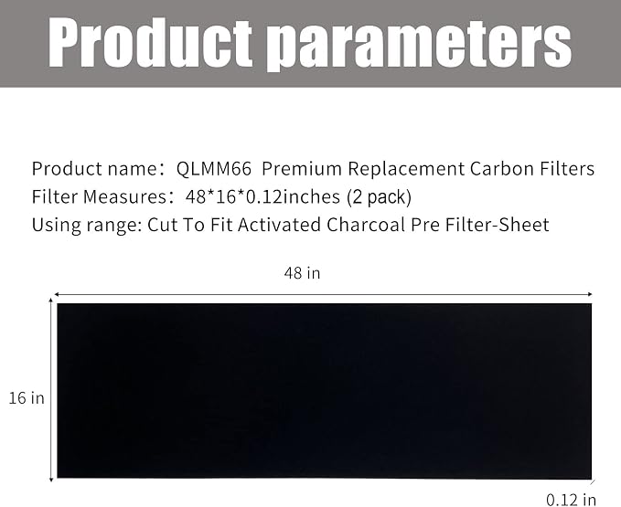 Carbon Fabric Filter 16" x 48" x 0.12" Replacement Activated Charcoal Hepa AC