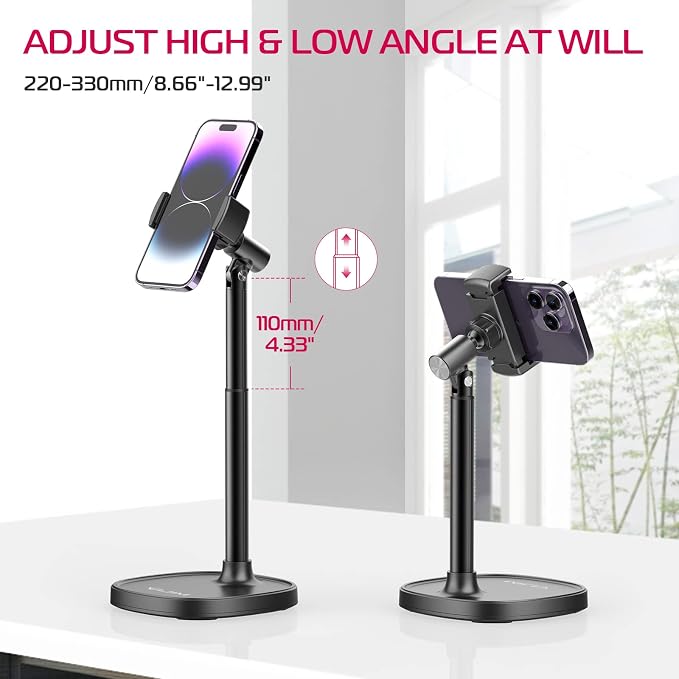 ULANZI Cell Phone Stand Mount for Desk Vijim HP004 Adjustable Height &amp Angle Phone Holder 360 Degree Rotating Desktop Phone Stand Compatible with iPhone Samsung and All Phones