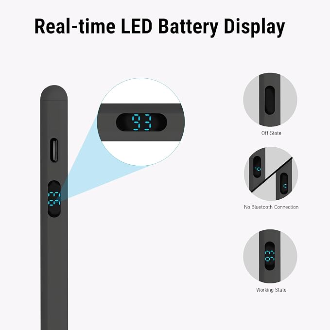 LED Battery Display Stylus Pen Dual Modes Fast Charge Universal Active Digital Pencil for iPad iPhone Samsung Android &lt2ms Low Latency Tilt Sensitivity for Drawing Note Taking No Bluetooth Styl