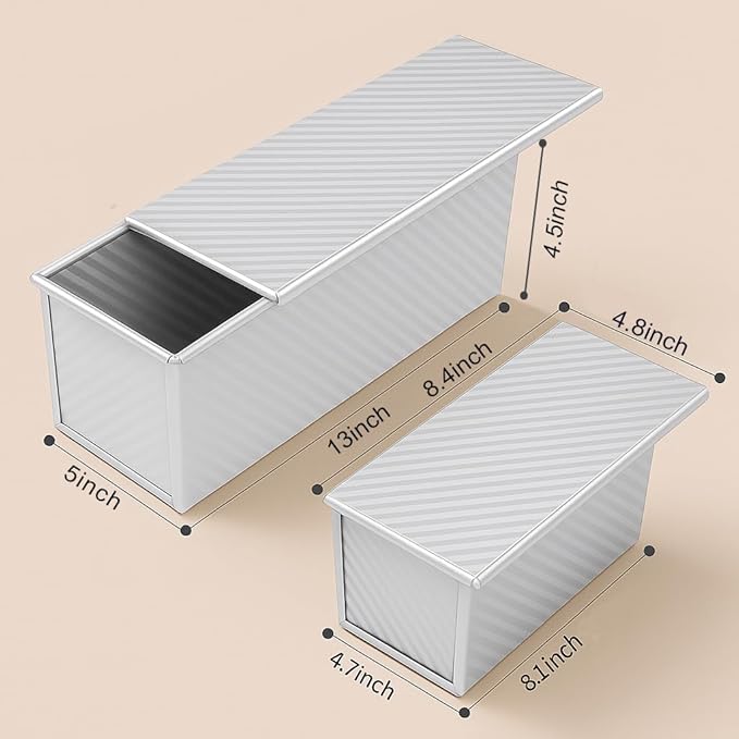 Logario Pullman Loaf Pan with Lid, 2-Pack, 13x5 and 8.4x4.8 Inch