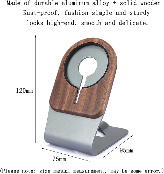 Luxury Aluminium Aloy + Solid Wooden Desktop Holder Stand Compatible with for MagSafe Charger Wireless Charging Accessories for iPhone 16/15/14/13/12 Series Cell Phones