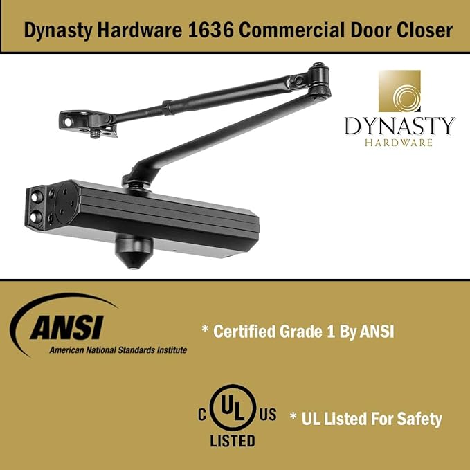 Dynasty Hardware Door Closer, Grade 1 Heavy Duty Commercial Hydraulic Closer, Self-Closing, Adjustable Spring Size 3-6, Surface Mount, Sprayed Duronotic Bronze, Series 1636