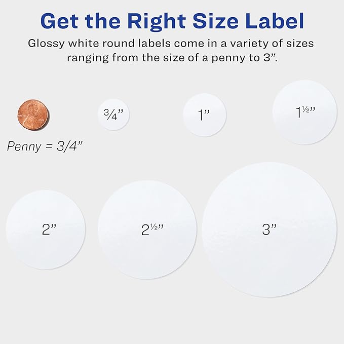 Avery Printable Round Labels, Sure Feed Technology, Glossy White Labels, 2" Diameter, Permanent Adhesive, Laser/Inkjet, 120 Total (22807)