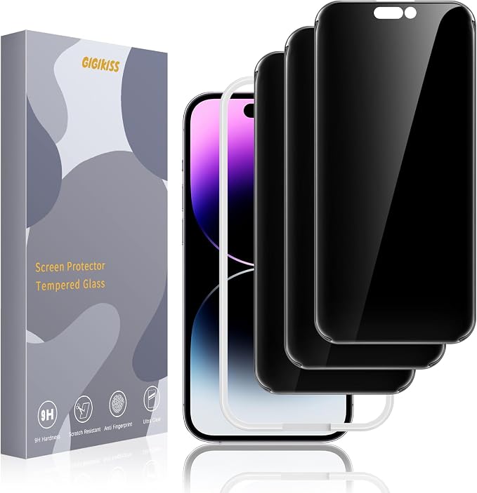 GIGIKISS 3 Pack Privacy Screen Protector for iPhone 14 Pro Max（2022 6.7） 9H+ Hardness Shatterproof Full Edge Coverage Case Friendly Anti-Spy &amp Scratch Resistant.