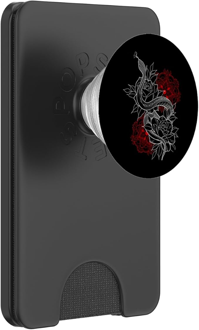Black Red Snake Floral Illustration Print PopSockets PopGrip for MagSafe