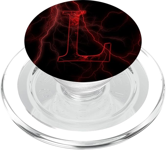 Red Lightning abstract Letter L Monogram on black PopSockets Adhesive PopGrip