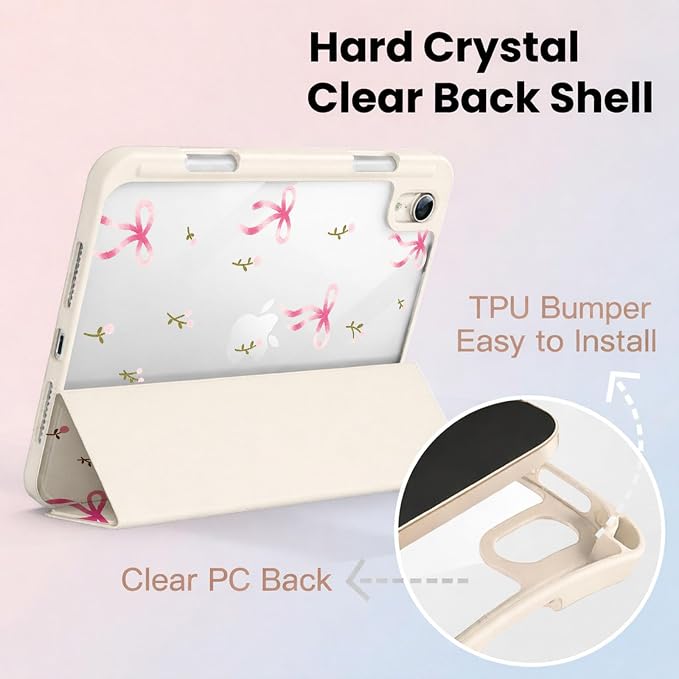 for iPad A16 11 Inch 2025 /for iPad 10th Generation 10.9 Inch 2022 Cute iPad Black Case with Pencil Holder-[Auto Wake/Sleep] Trifold Stand Soft TPU Protective Cover Pink Bows