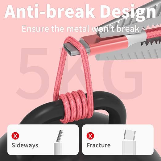 6-Pack USB to USB C Cable Type C Charger Fast Charging Cable Nylon Braided Android Charger for iPhone 16/15 Samsung Galaxy Huawei Google Pixel Sony Switch（3/3/3/6/6/10Ft）
