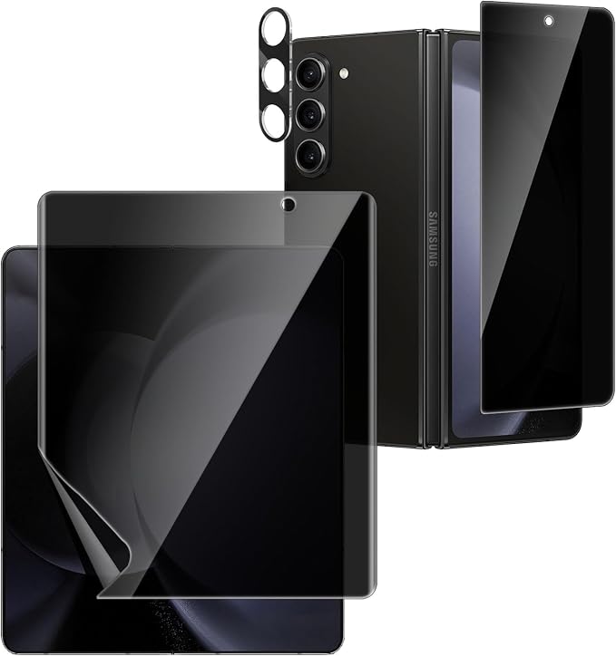 [6 Pack] for Samsung Galaxy Z Flip 6 Privacy Screen Protector 2 Pack Internal Anti-Spy Film + 2 Pack Outer Privacy Glass Screen Protector + 2 PCS Metal Camera Lens Protector Anti-Spy Case Friendly