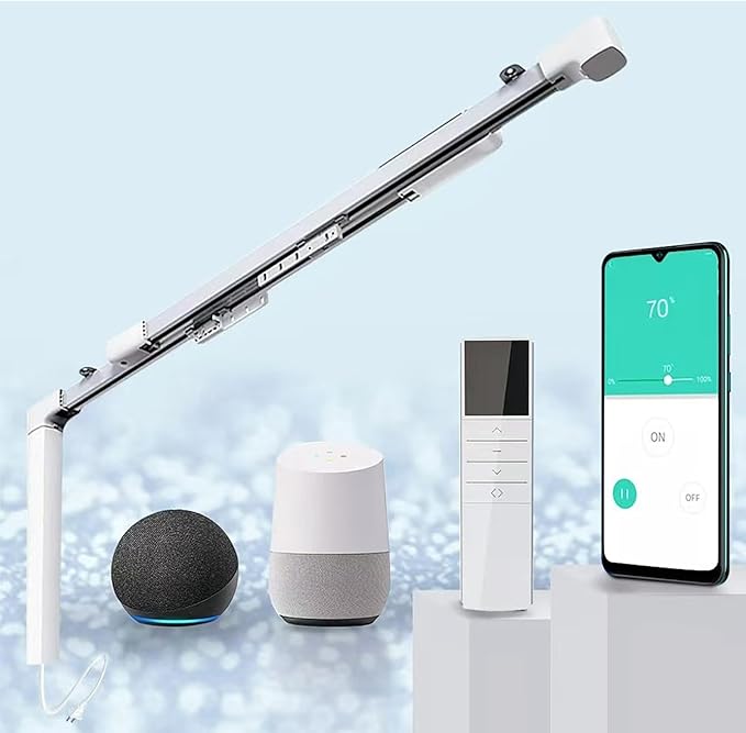 TIPIACE Hard-Wired Tuya Wifi Motorized Curtain Track to Remote Control Ceiling Mount Electric Retractable Curtain Rail Compatible with Alexa Google Home (L 94-177 inch OR 240cm - 450cm)