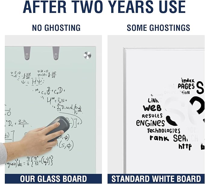 TSJ OFFICE Glass Dry-Erase Board - 48 x 30 Inches Wall Mounted Magnetic Whiteboard, Large Frameless Glass White Board for Office, Home & School
