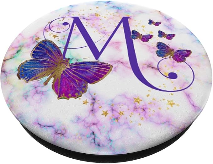 Purple Butterfly Letter M Initial Personalized Monogram PopSockets Adhesive PopGrip