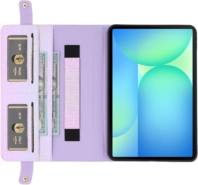 Handbag Case for Samsung Galaxy Tab S10 FE/S9 FE 10.9/S9/S8/S7 11 Techcircle Folio Stand Crossbody Wallet Protective Cover with S Pen Holder &amp Card Slots Hand Strap &amp Shoulder Strap Black