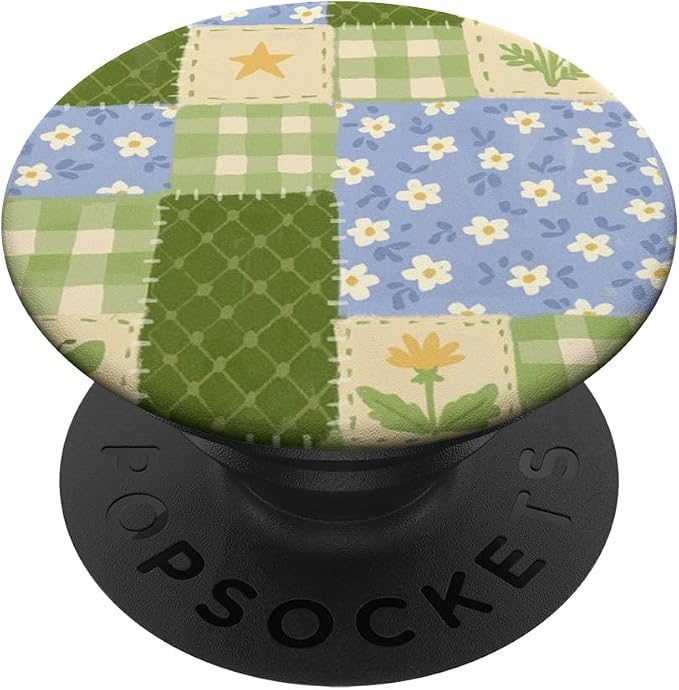 Green Blue Patchwork Floral Pattern PopSockets Adhesive PopGrip